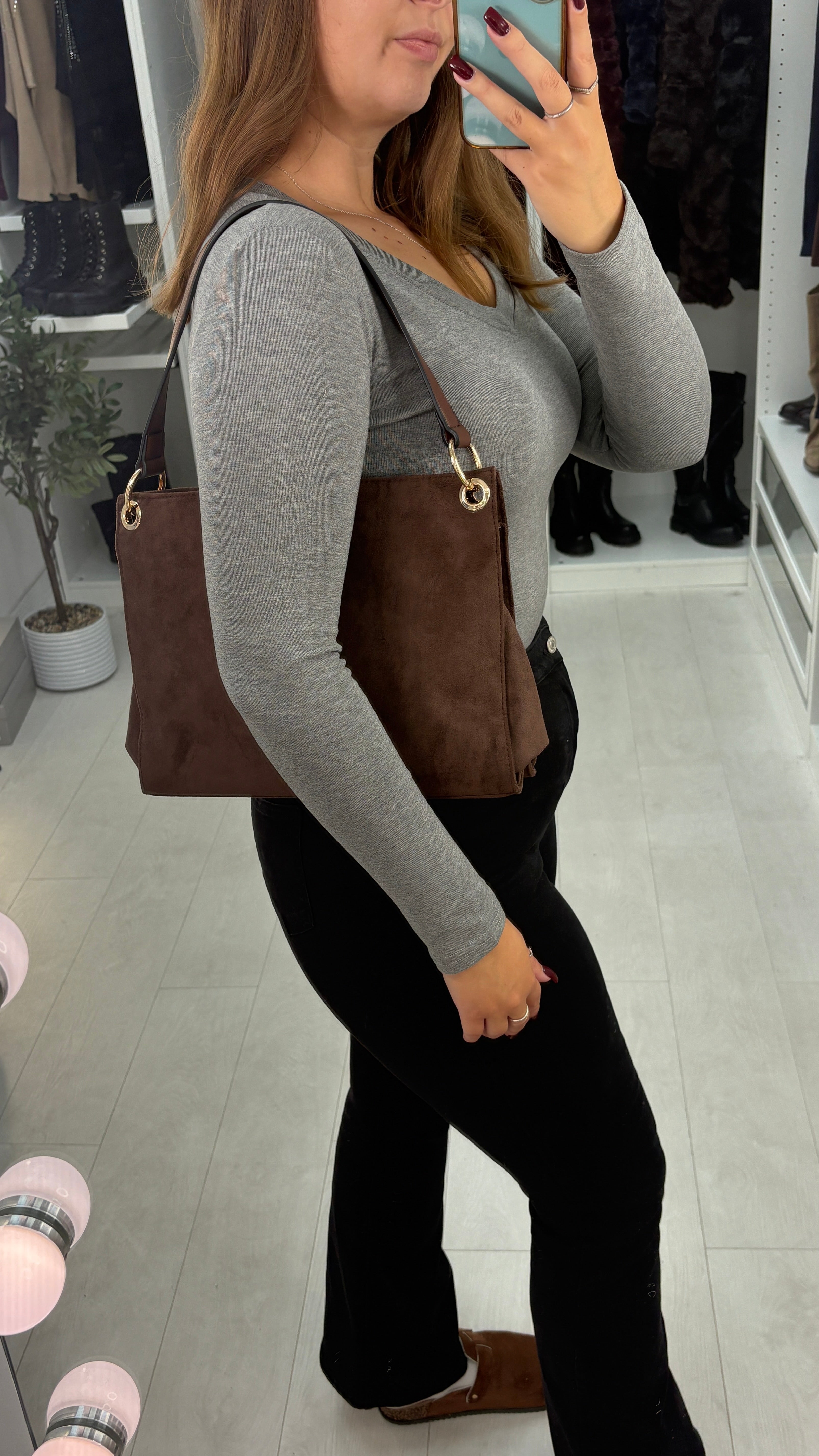 Mindi Faux Suede Shoulder Bag