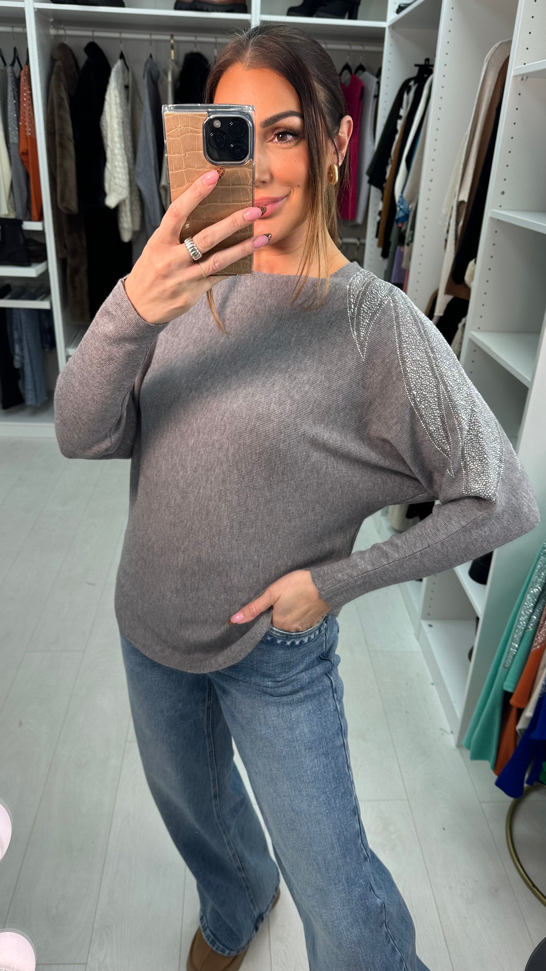 Coletta Embellished Shoulder Batwing Jumper