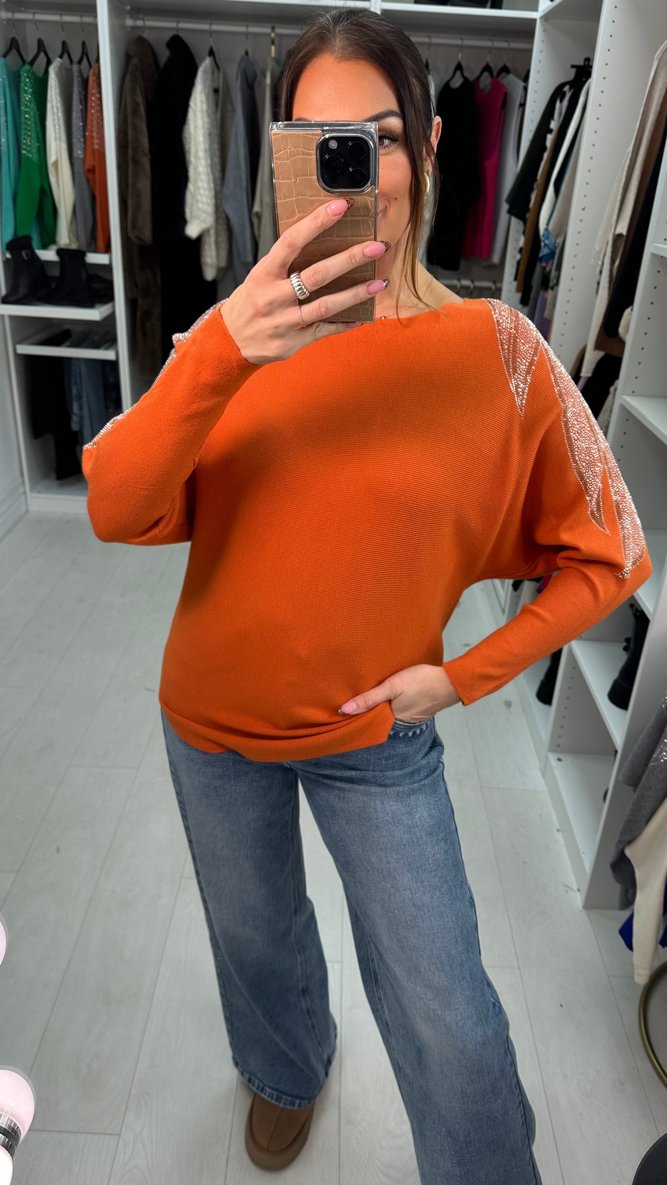 Coletta Embellished Shoulder Batwing Jumper