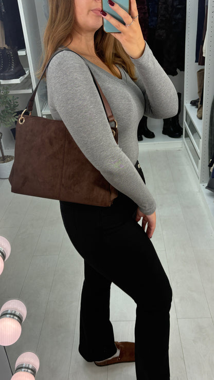 Mindi Faux Suede Shoulder Bag