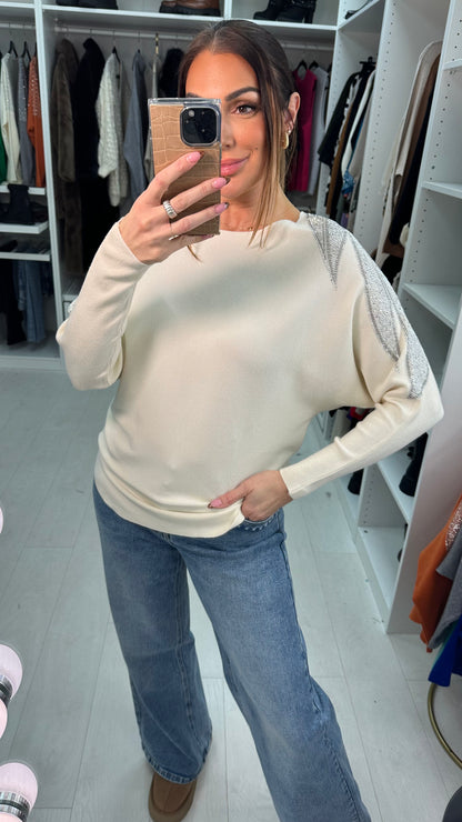 Coletta Embellished Shoulder Batwing Jumper