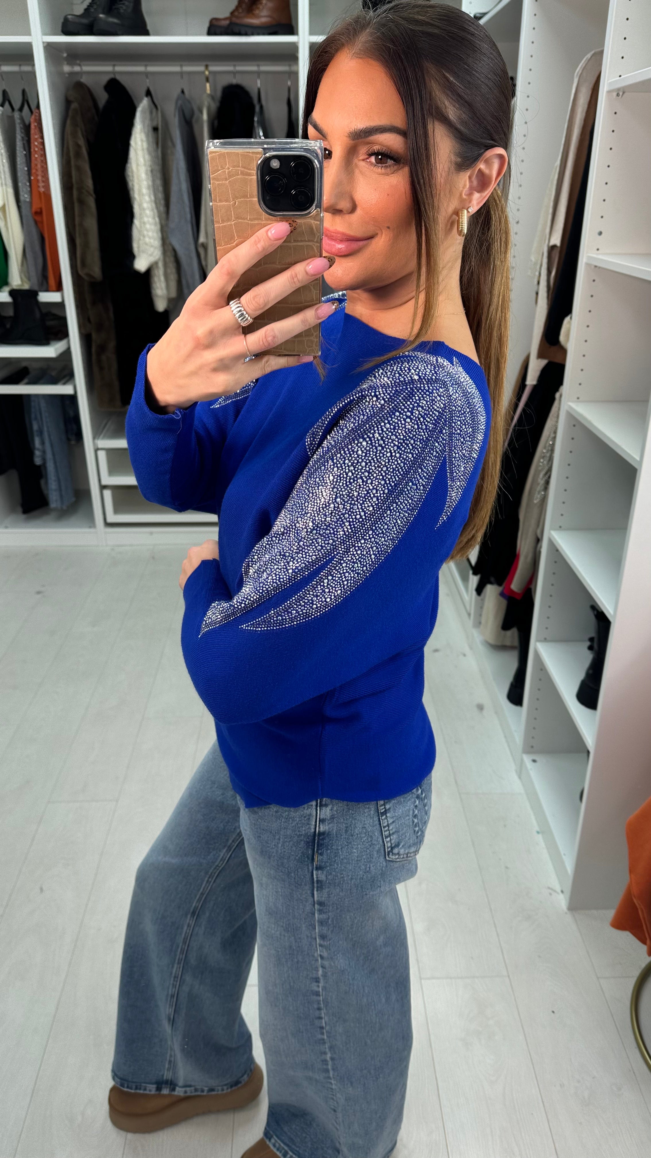 Coletta Embellished Shoulder Batwing Jumper