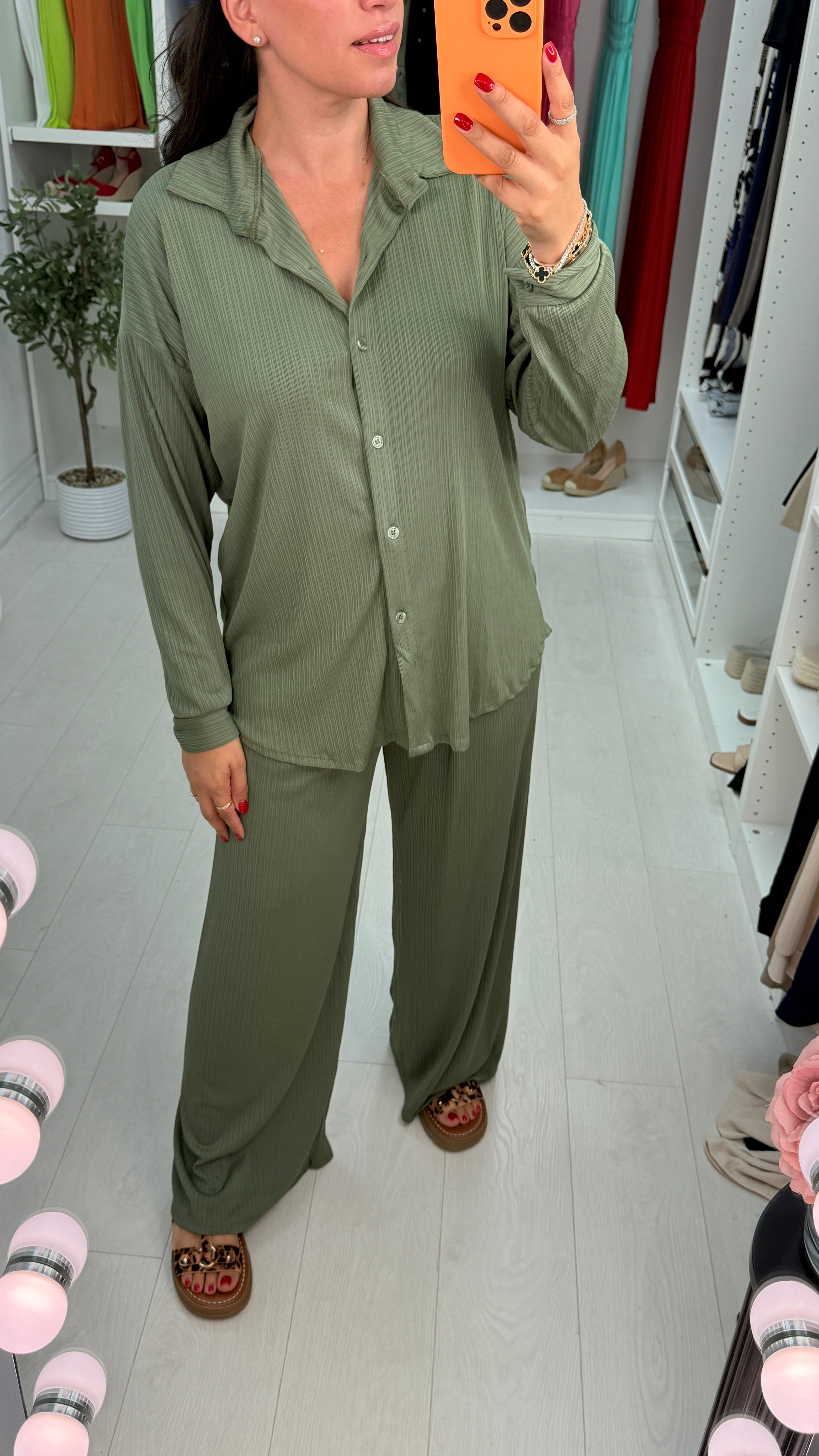 Cherelle Plain Shirt & Wide Leg Co-Ord Set