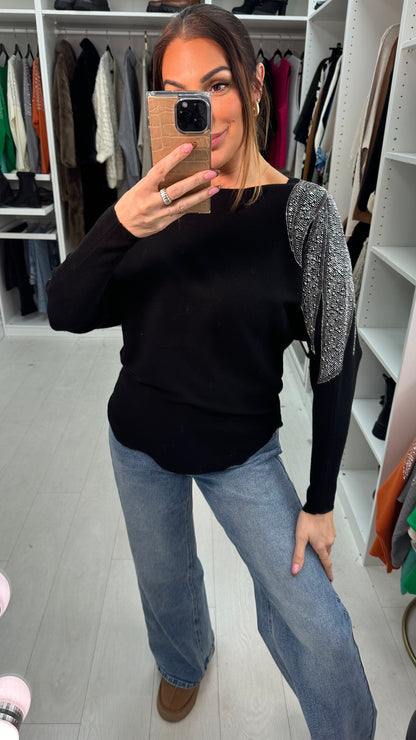 Coletta Embellished Shoulder Batwing Jumper