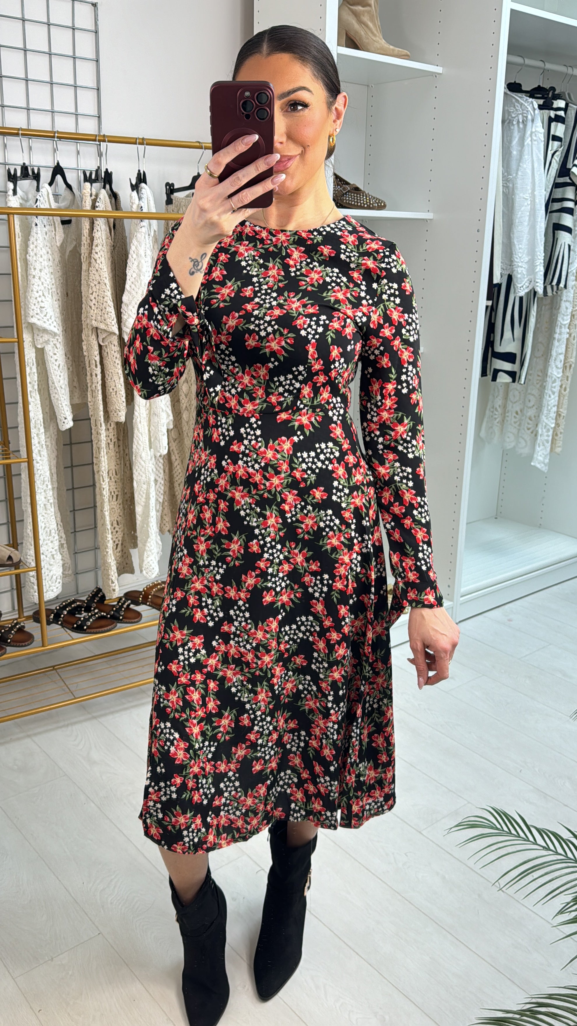 Lilyth Floral Print Midi Swing Dress