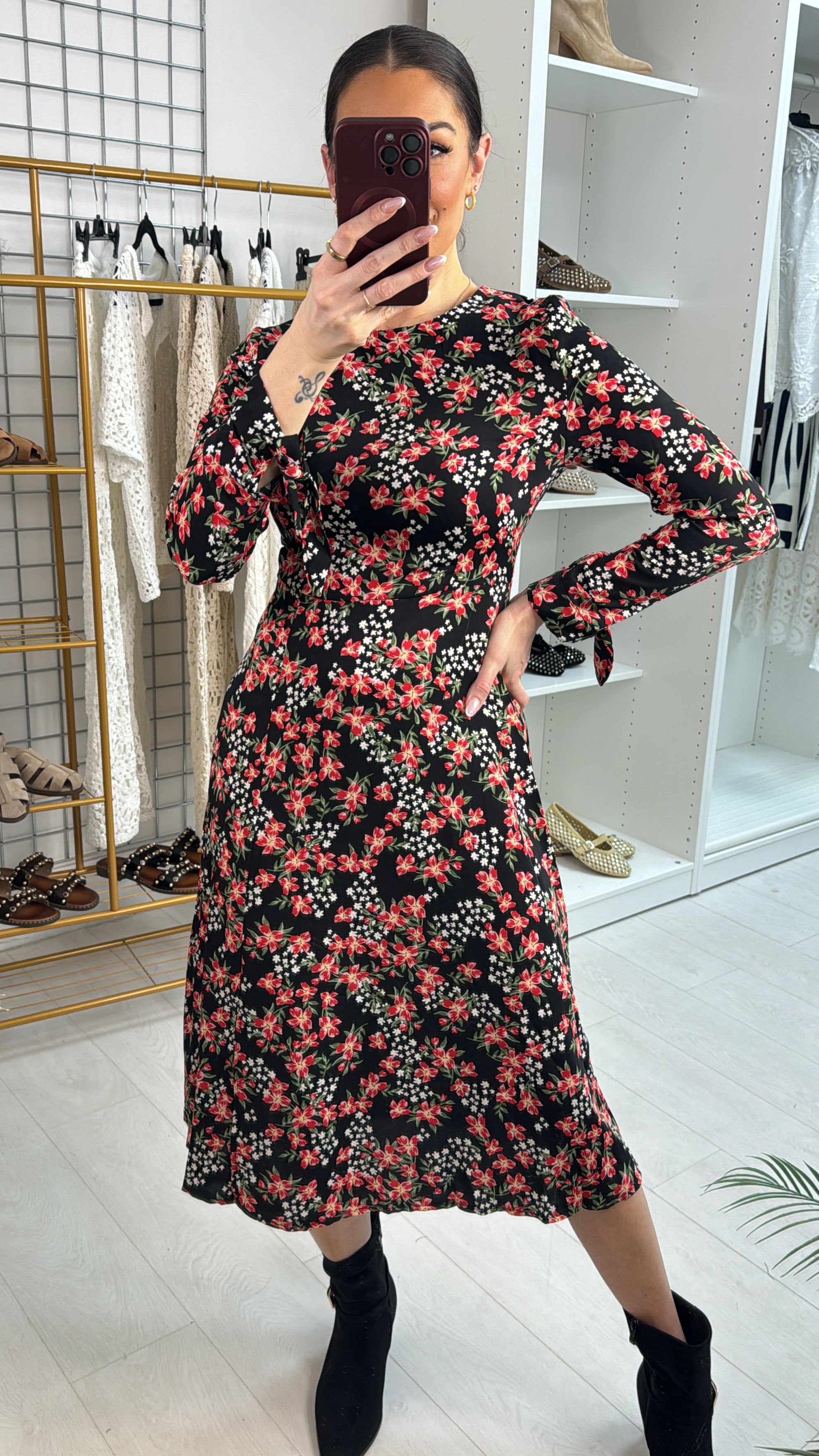 Lilyth Floral Print Midi Swing Dress