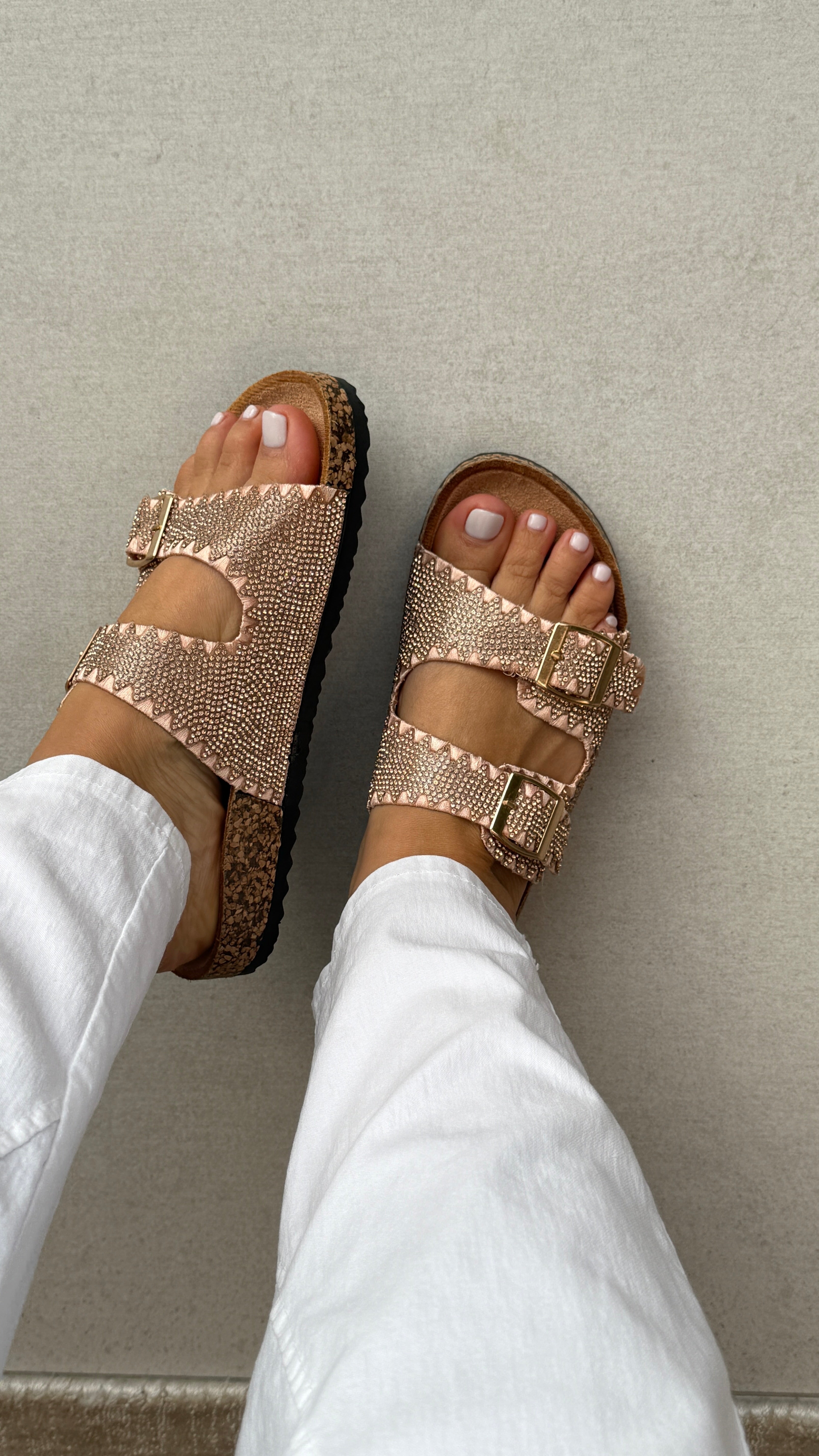Gigi Diamante Embellished Buckle Sliders