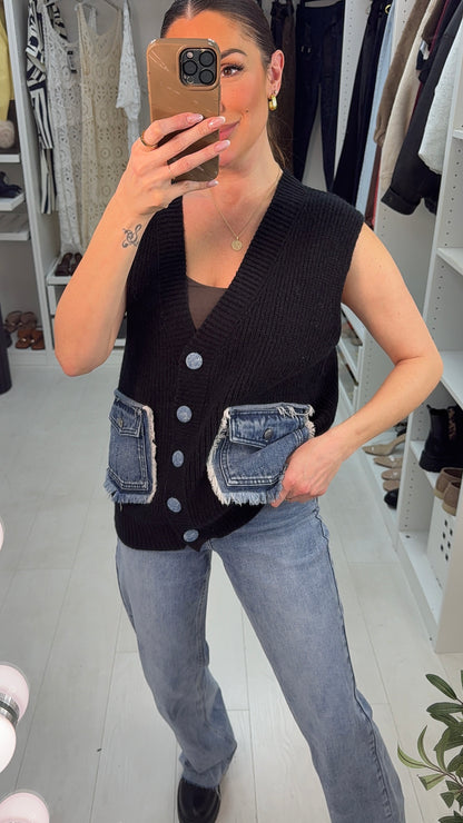 Jemina Denim Pocket Detailed Sleeveless Jumper