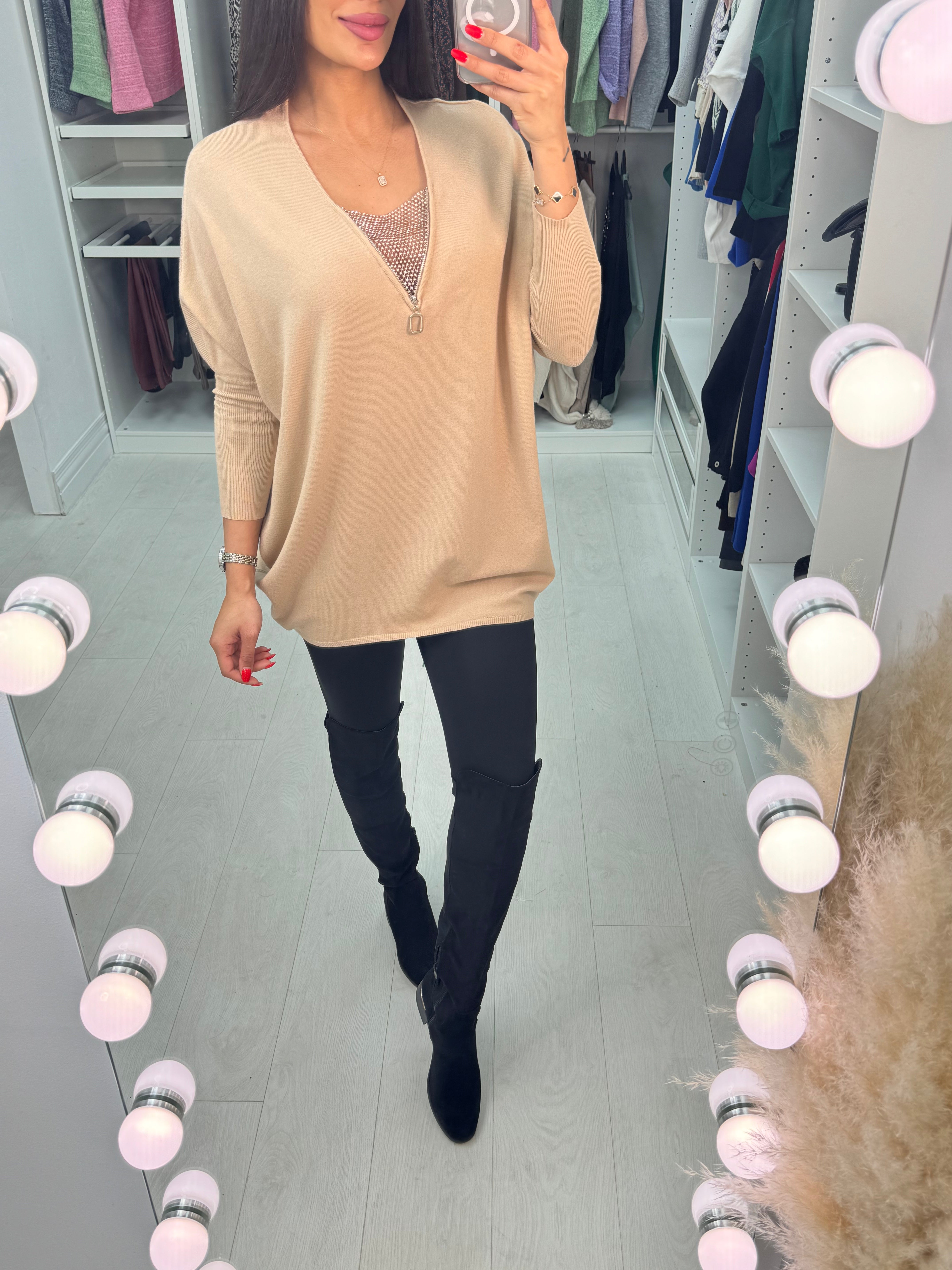 India Diamante Zip Detail Jumper