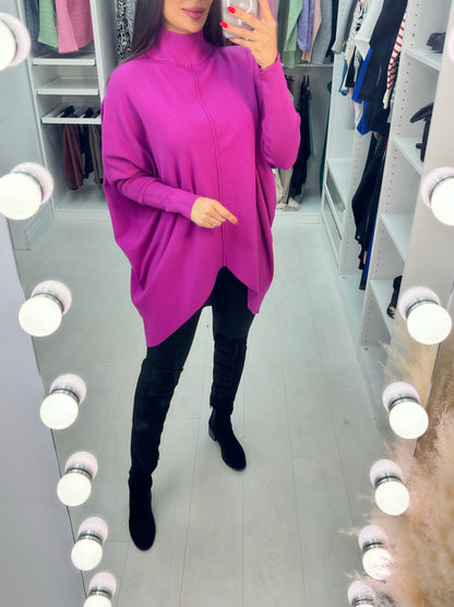 Danya Oversized Ribbed High Neck Dipped Hem Knit Jumper