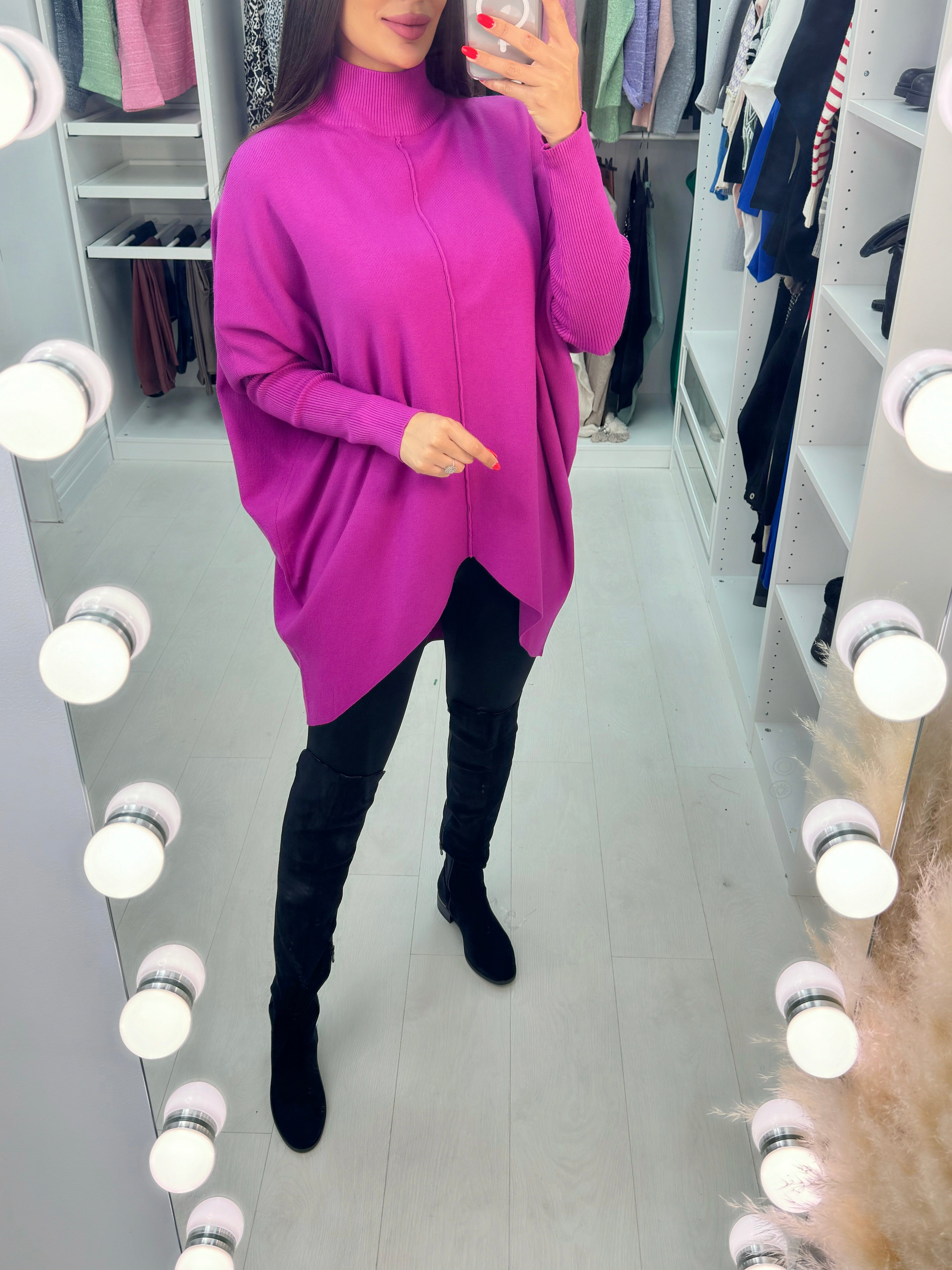 Danya Oversized Ribbed High Neck Dipped Hem Knit Jumper