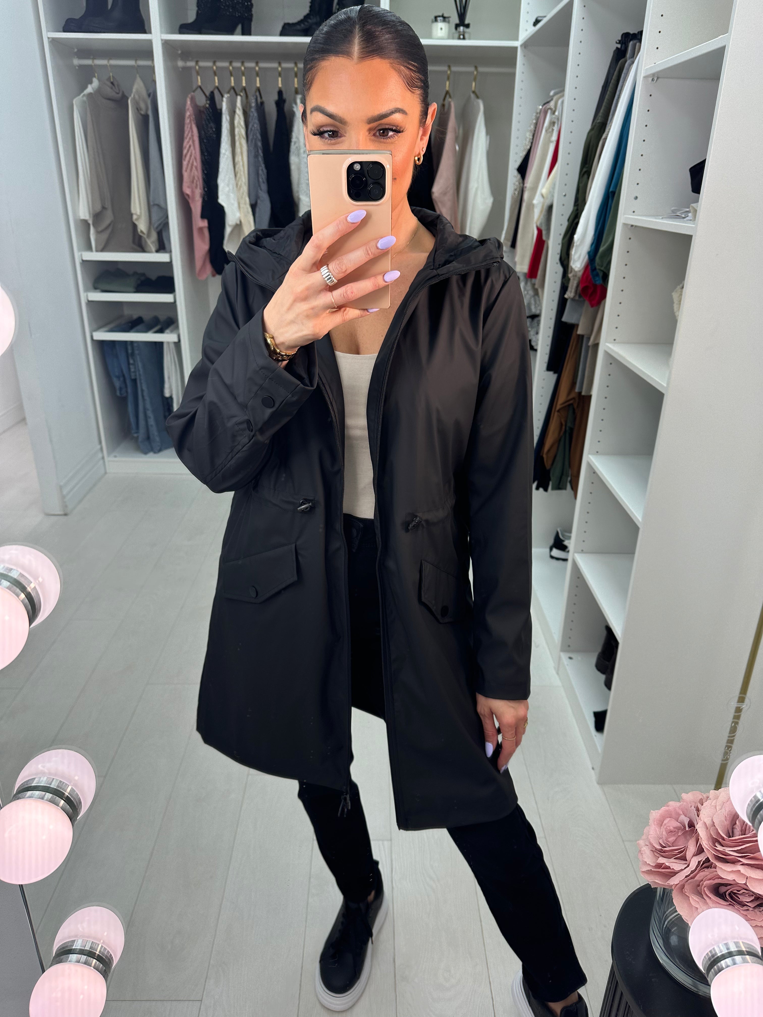 Benita Longline Zip Front Hooded Raincoat