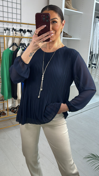Bracco Chiffon Pleated Necklace Top