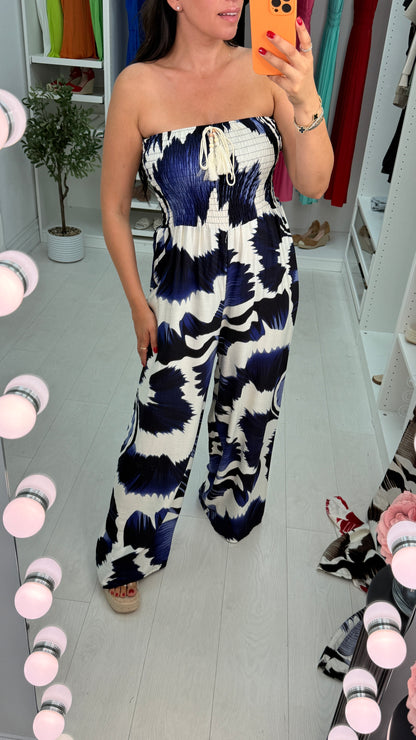 Mirabel Abstract Print Elasticated Bust Bandeau Jumpsuit