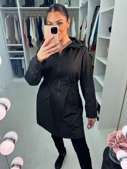 Benita Longline Zip Front Hooded Raincoat