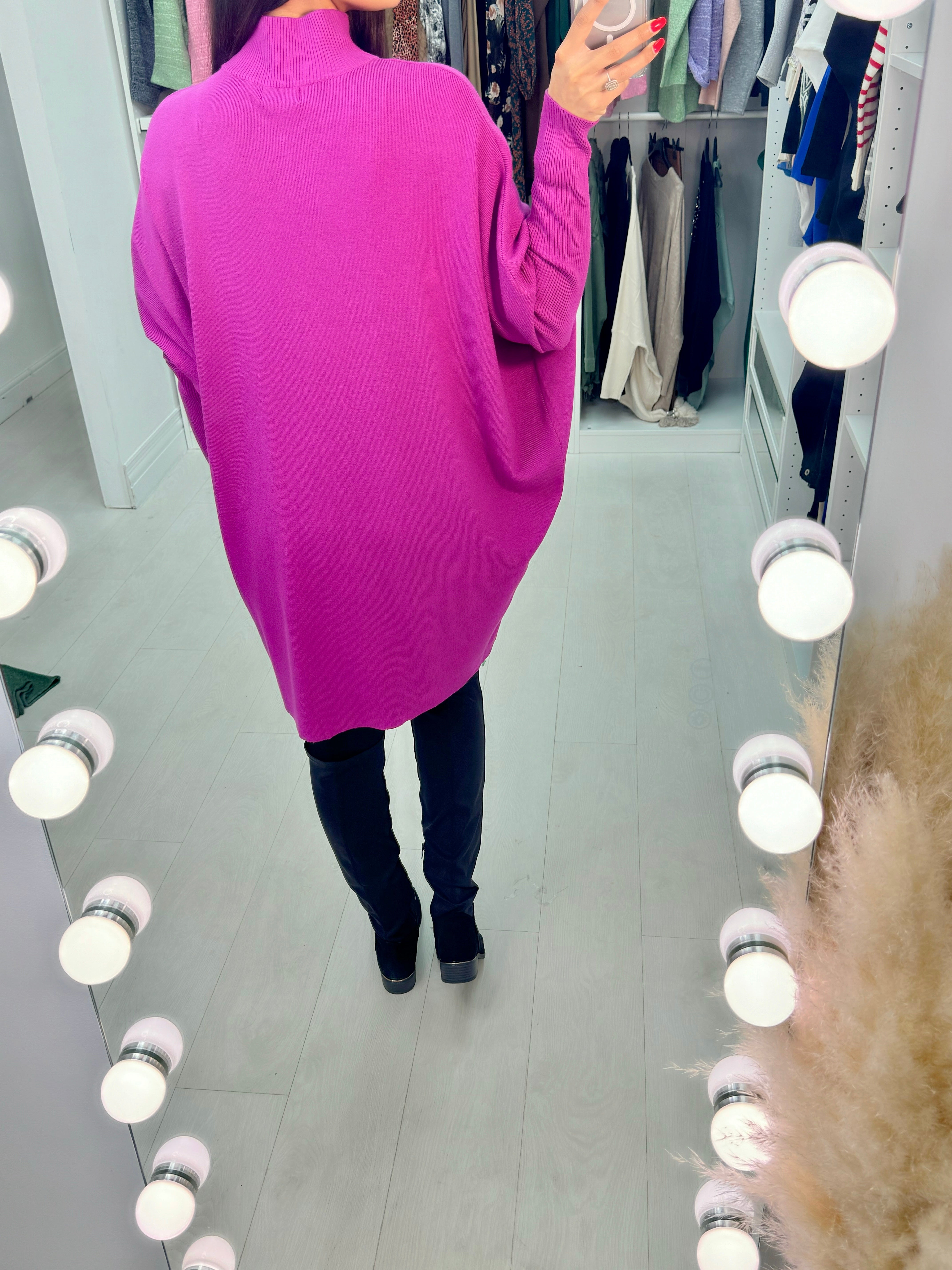 Danya Oversized Ribbed High Neck Dipped Hem Knit Jumper