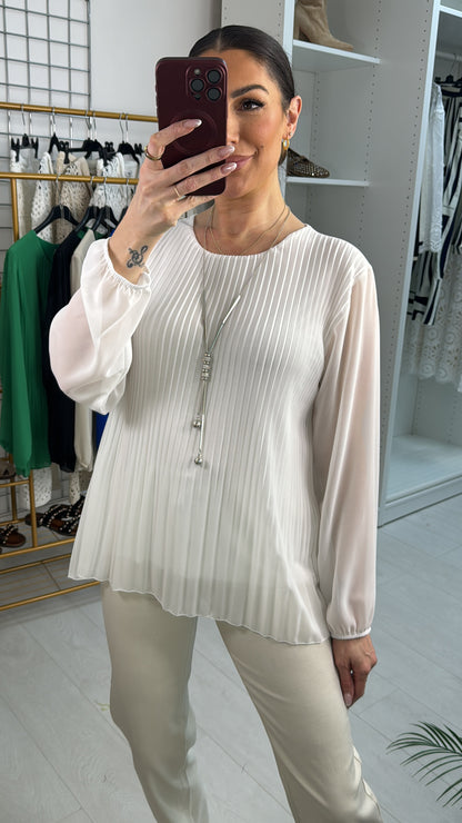 Bracco Chiffon Pleated Necklace Top
