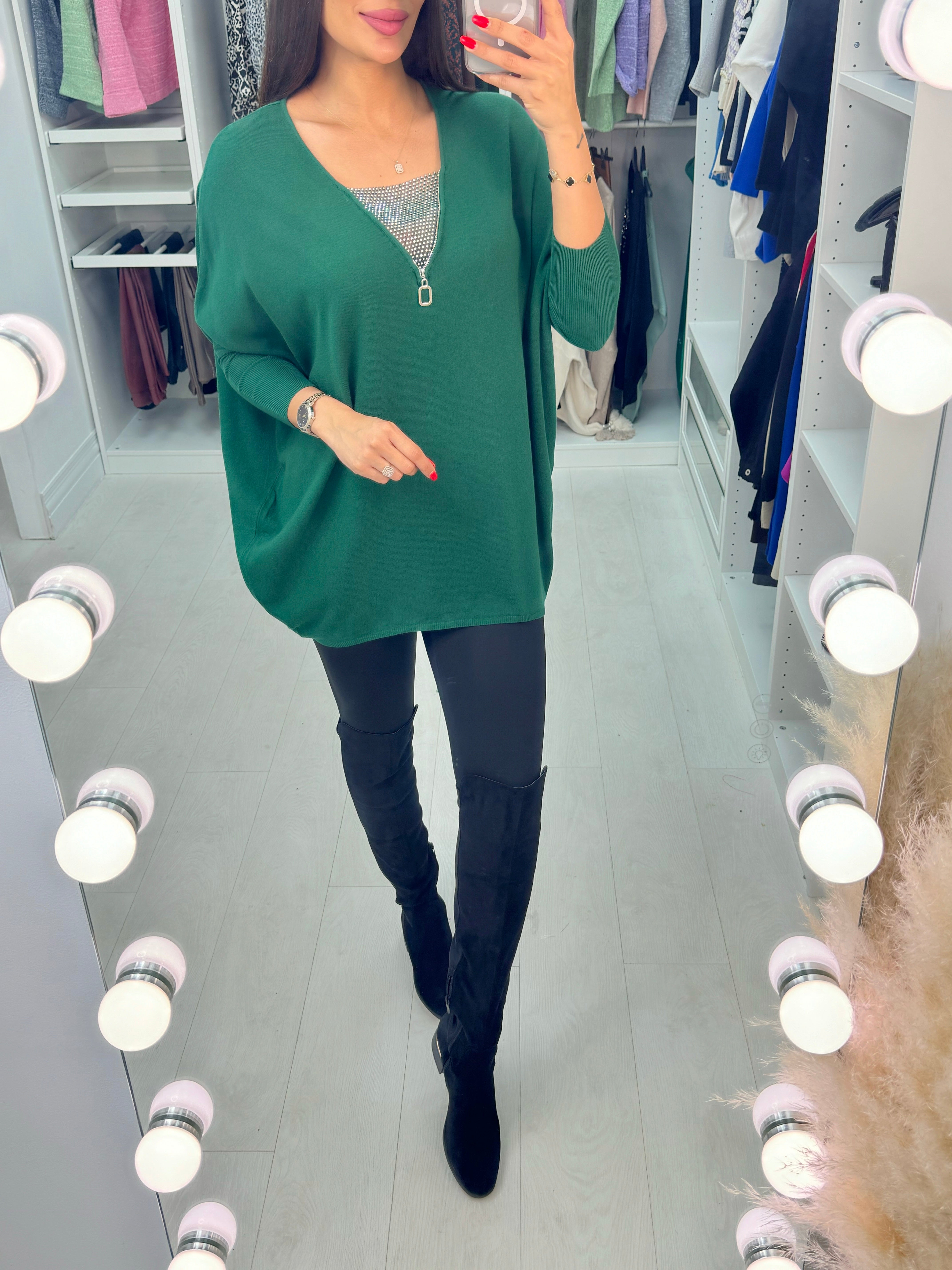 India Diamante Zip Detail Jumper