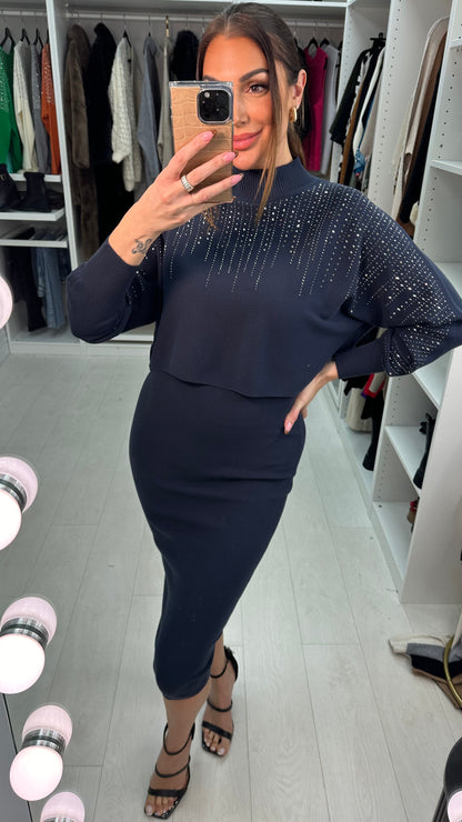 Clair Diamante Detail High Neck Knitted Dress Co-Ord Set