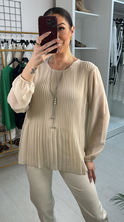 Bracco Chiffon Pleated Necklace Top