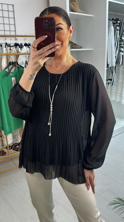 Bracco Chiffon Pleated Necklace Top