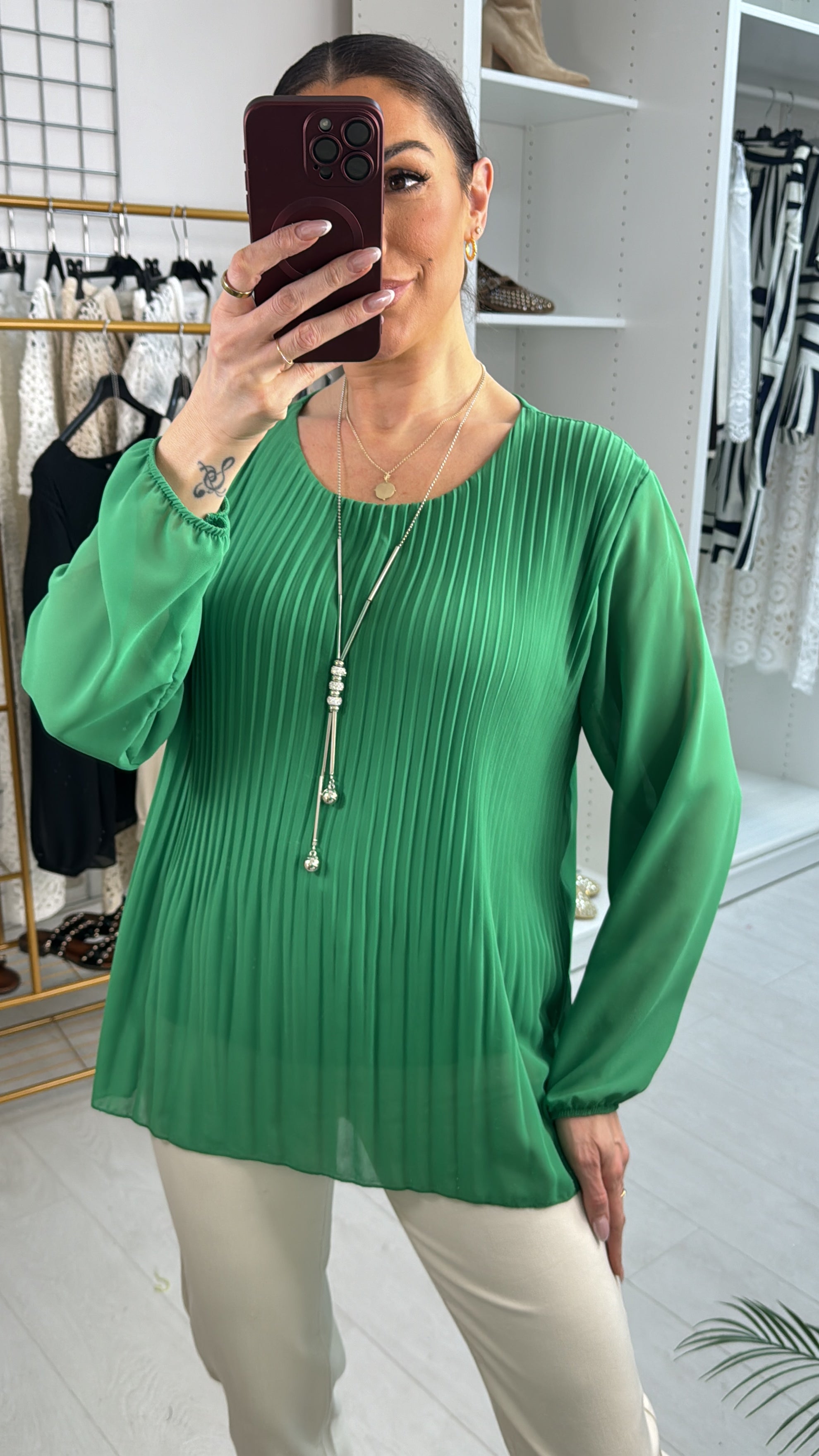 Bracco Chiffon Pleated Necklace Top