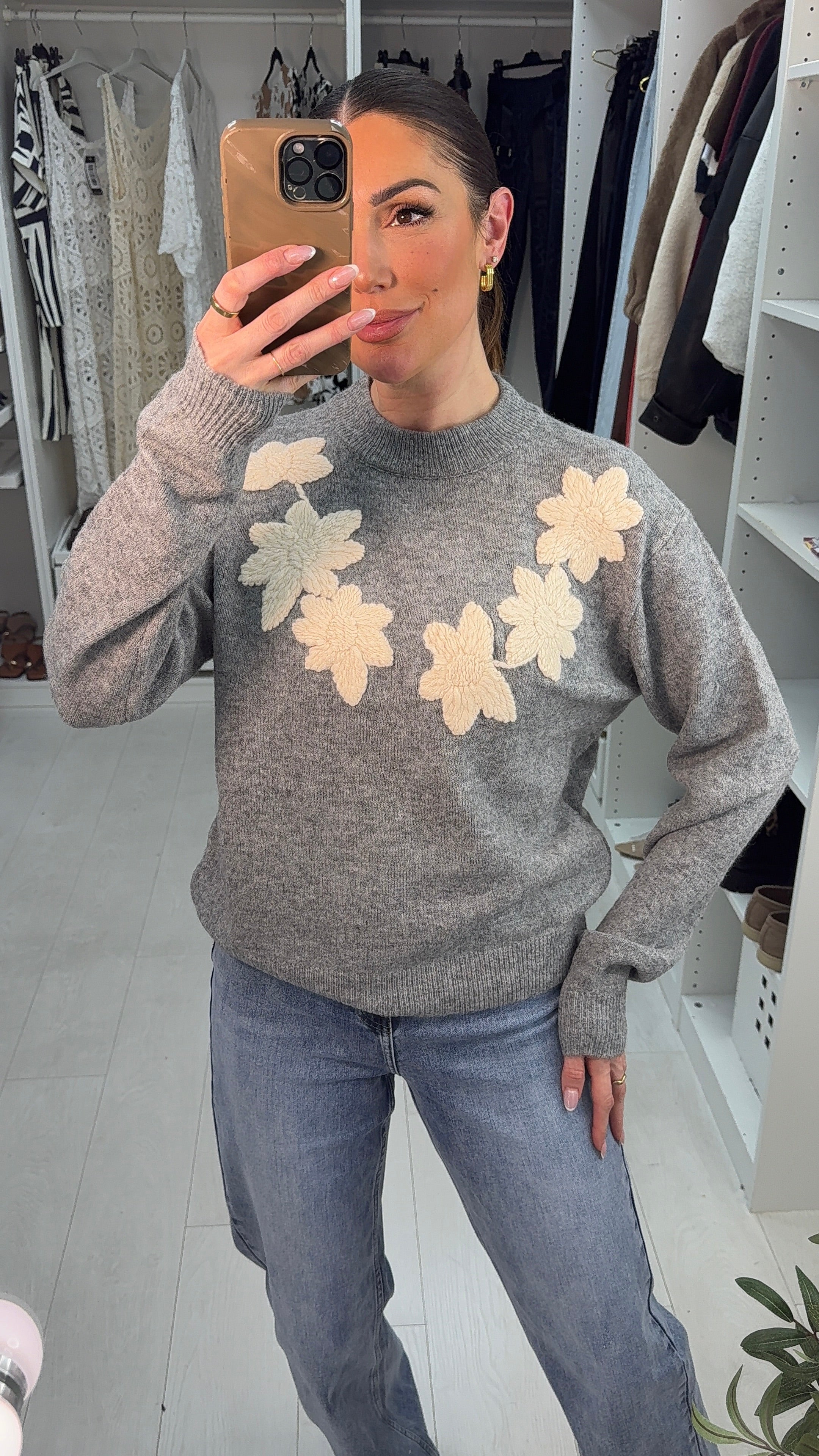 Gaby Floral Embroidered Round Neck Jumper