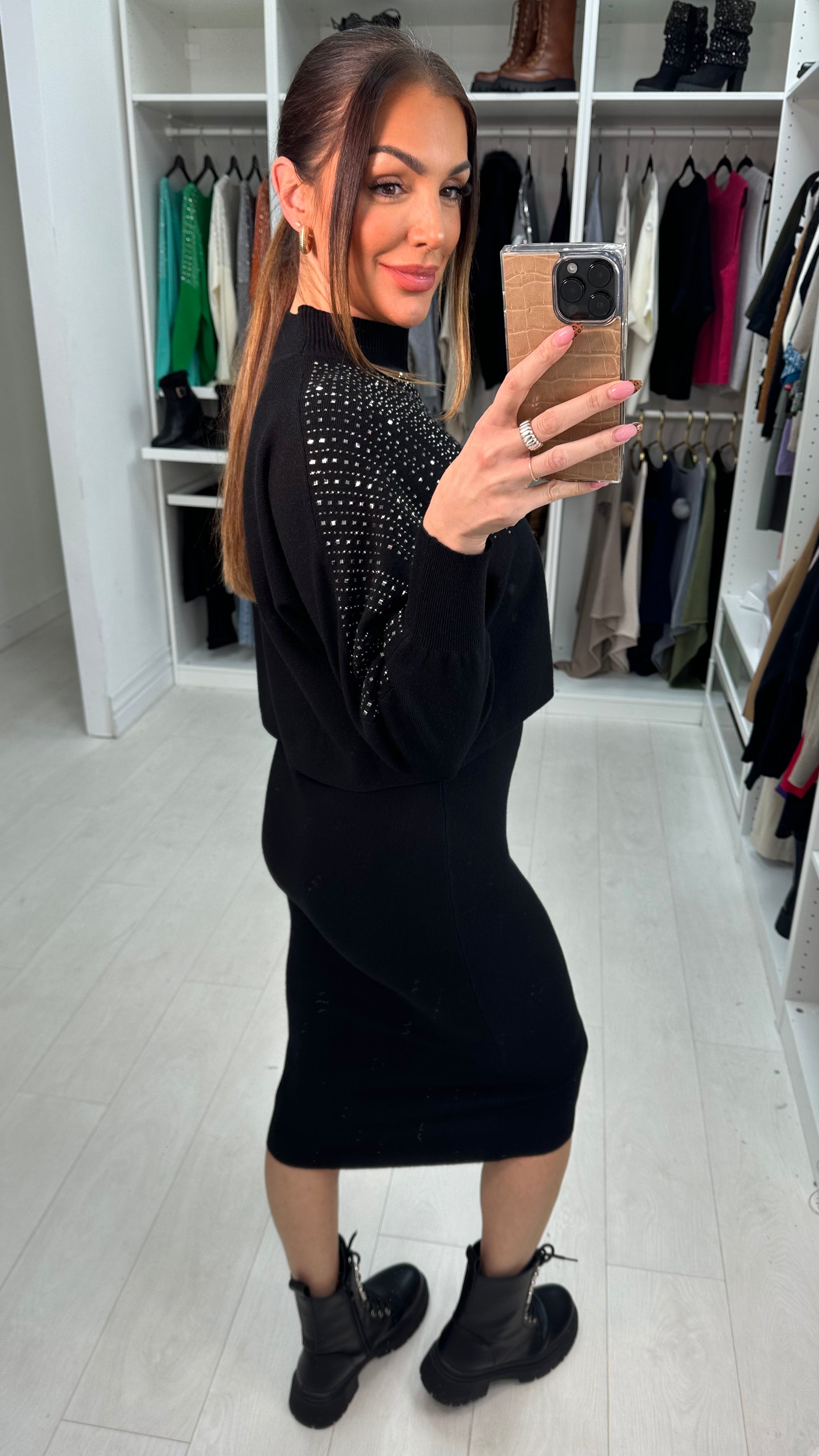 Clair Diamante Detail High Neck Knitted Dress Co-Ord Set