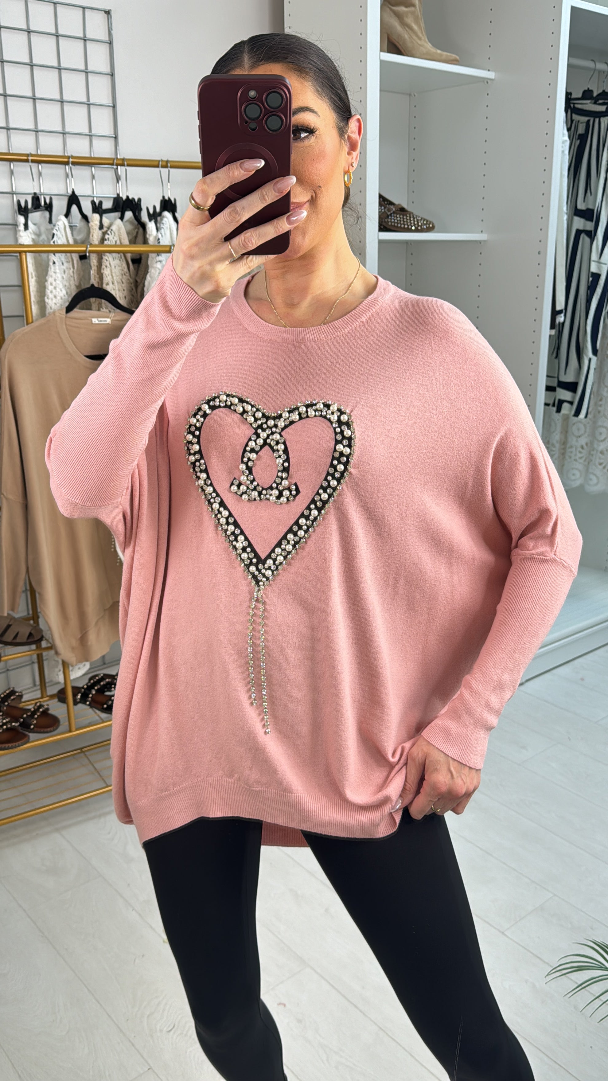Jona Diamante & Pearl Heart Detailed Knitted Jumper