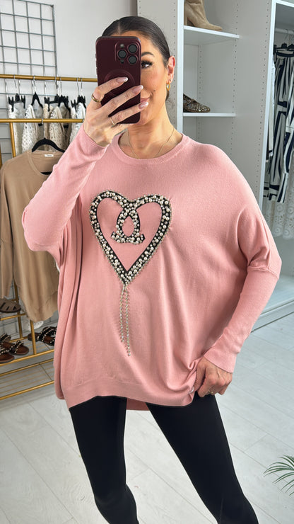 Jona Diamante & Pearl Heart Detailed Knitted Jumper