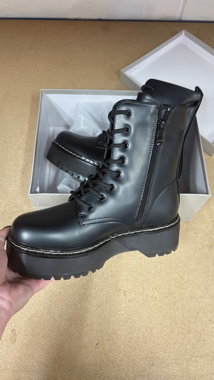 Pedro Faux Leather Chunky Sole Biker Boots