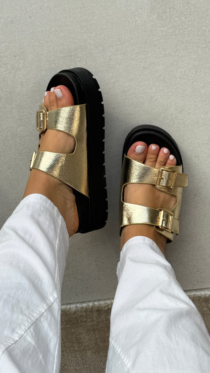 Emerie Double Strap Buckle Detailed Sliders