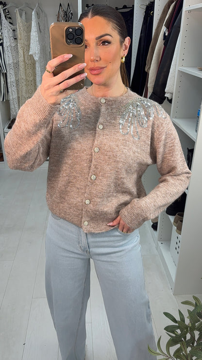 Reby Sequin Embellished Button Front Cardigan