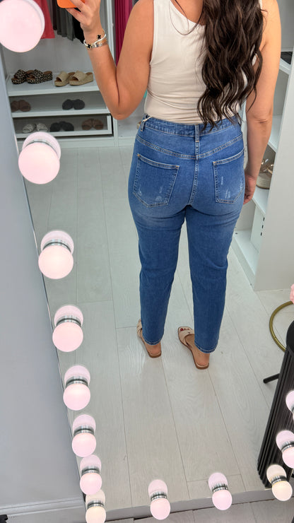 Kaia Distressed Straight Leg Jeans