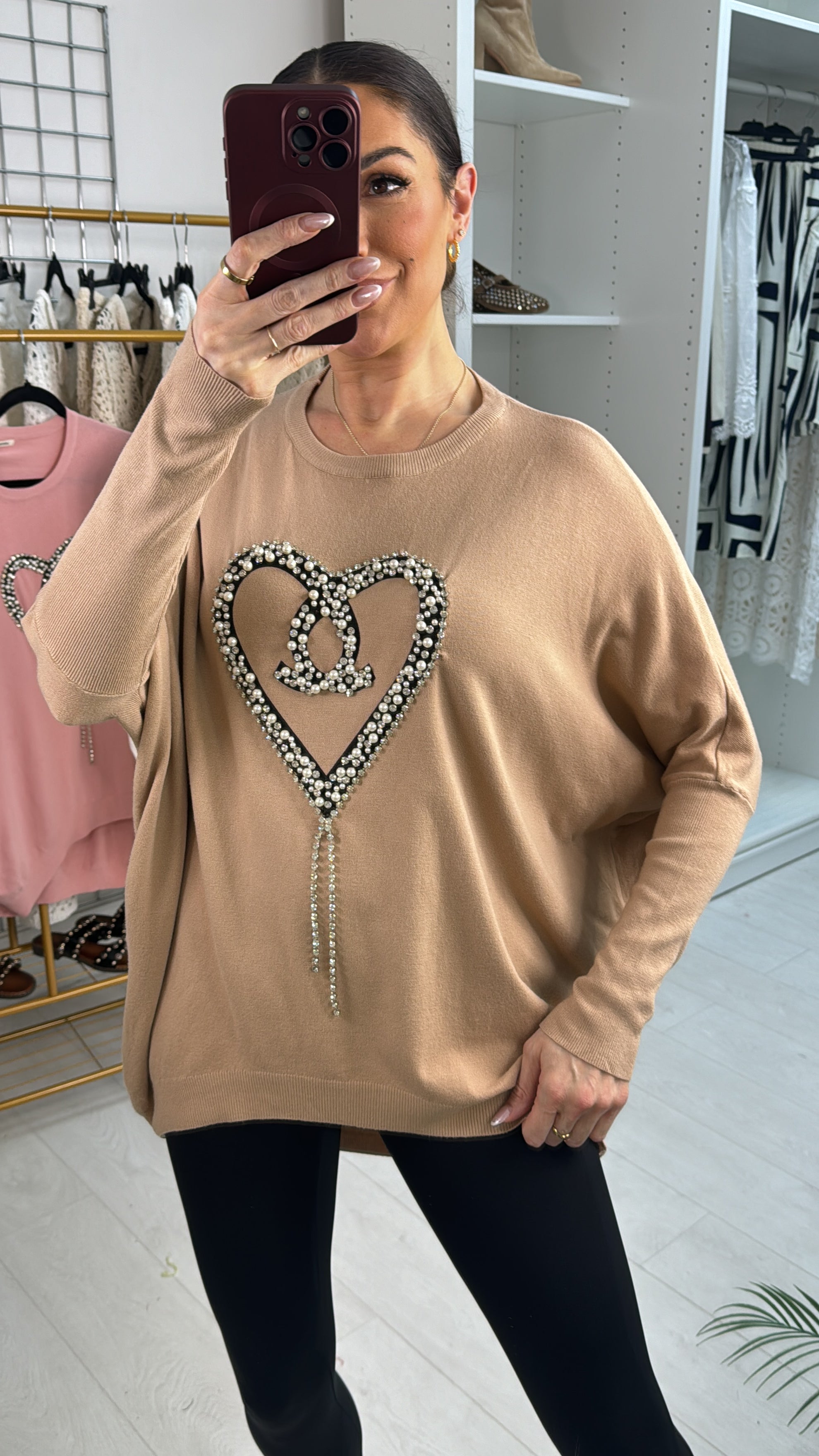 Jona Diamante & Pearl Heart Detailed Knitted Jumper