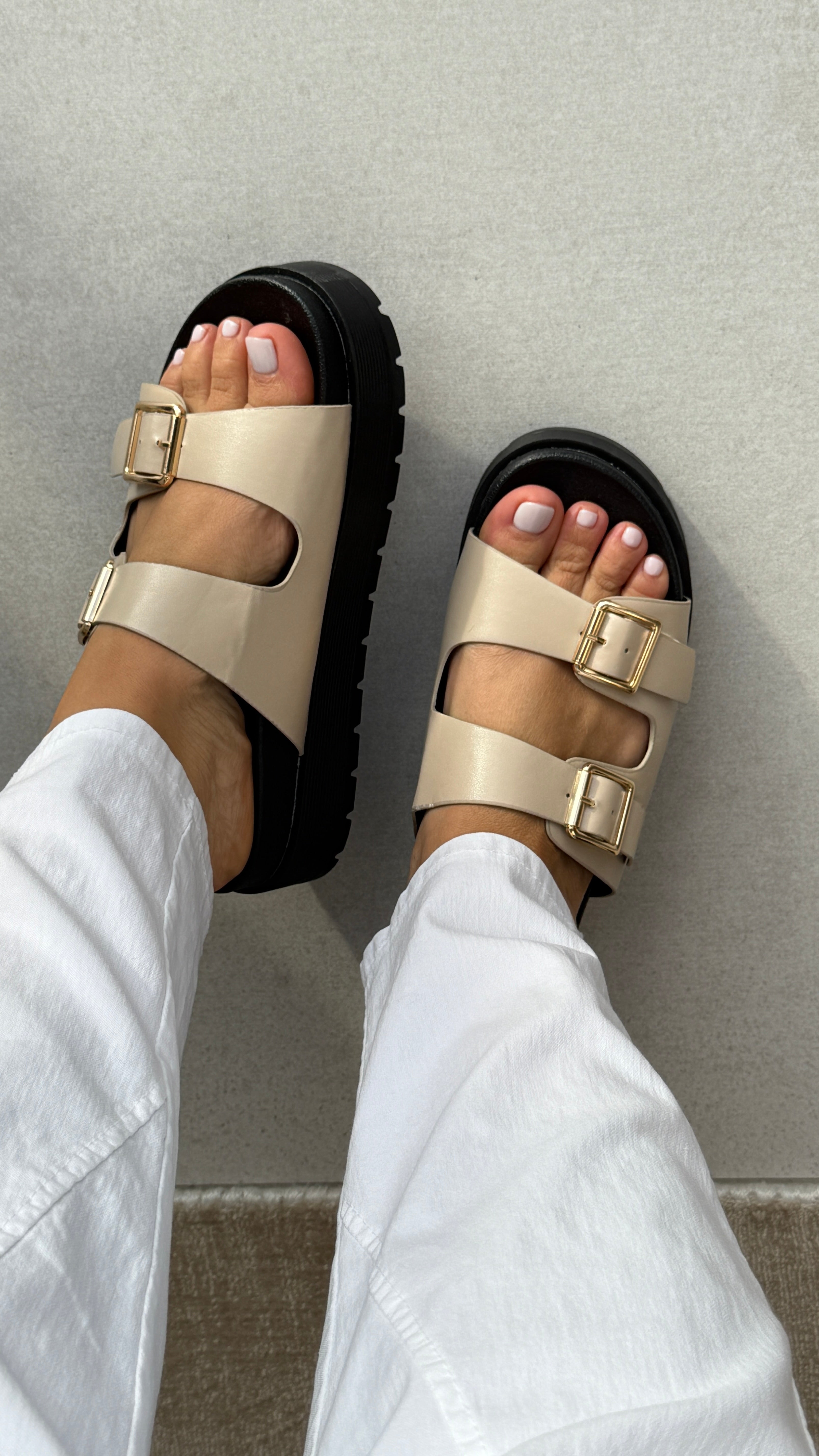 Emerie Double Strap Buckle Detailed Sliders
