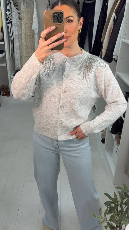 Reby Sequin Embellished Button Front Cardigan