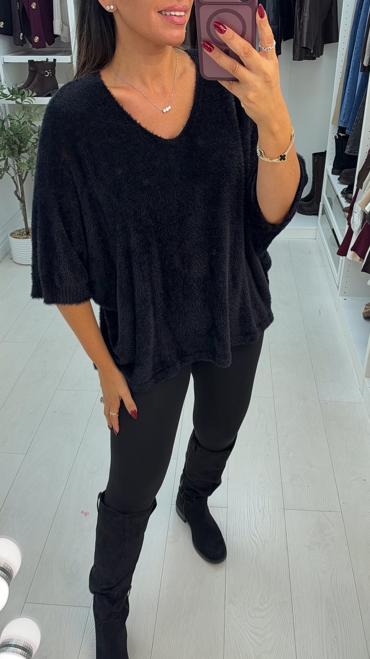 Trinity Plain Fluffy Batwing Jumper