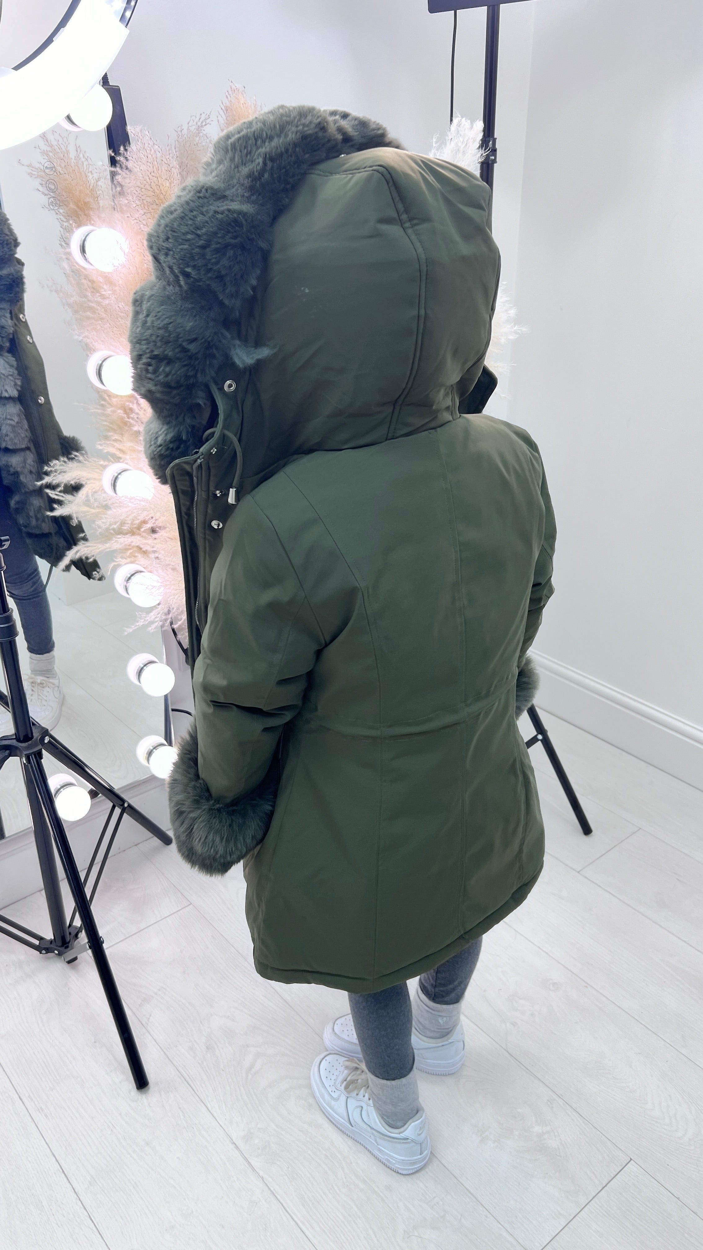 Jaya Khaki KIDS Faux Fur Hooded Toggle Coat