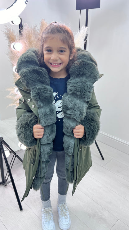 Jaya Khaki KIDS Faux Fur Hooded Toggle Coat