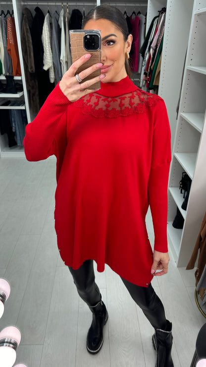 Anastasia Lace Neckline Longline Tunic Jumper