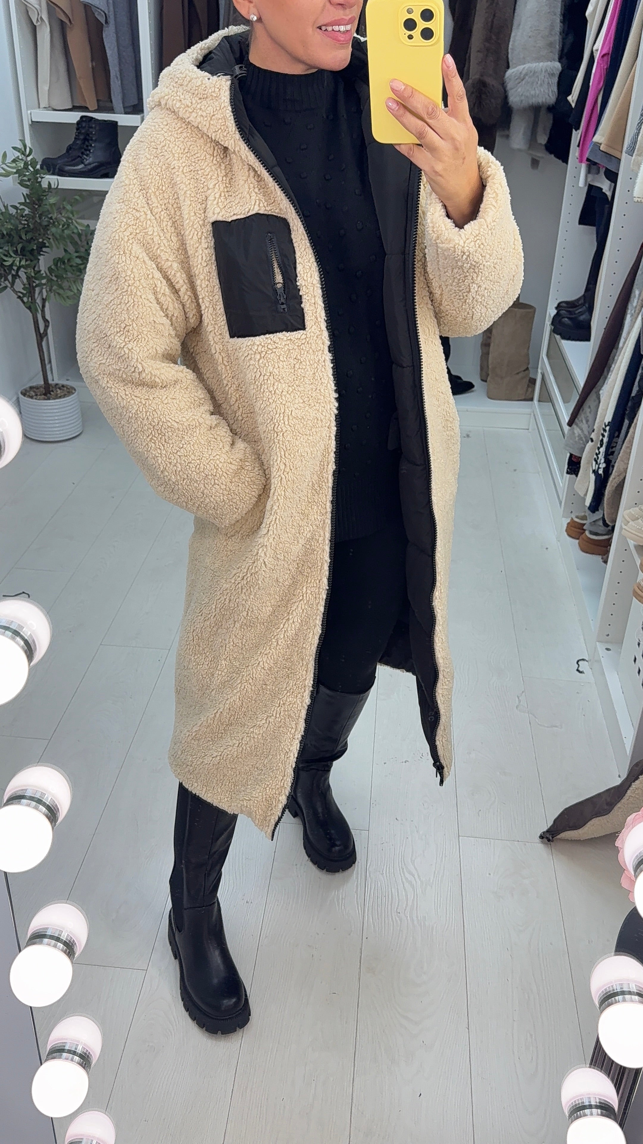 Nina Teddy & Puffer Reversible Longline Coat