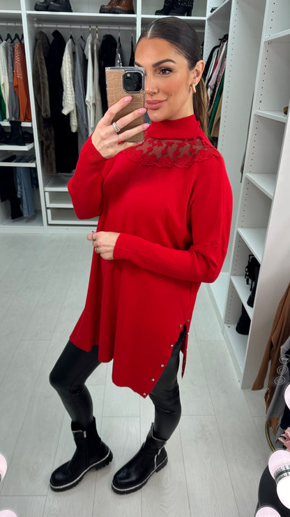Anastasia Lace Neckline Longline Tunic Jumper