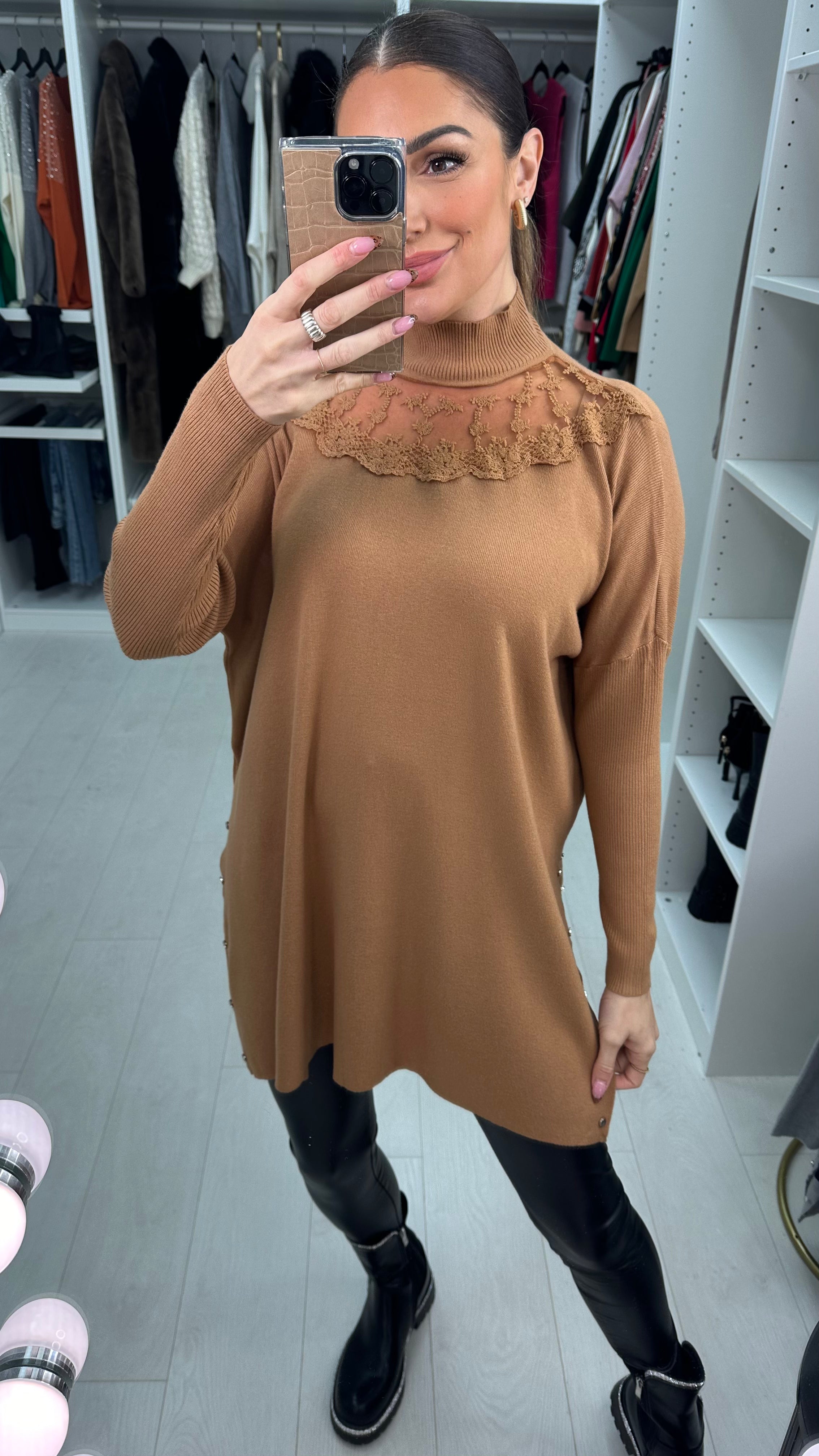 Anastasia Lace Neckline Longline Tunic Jumper