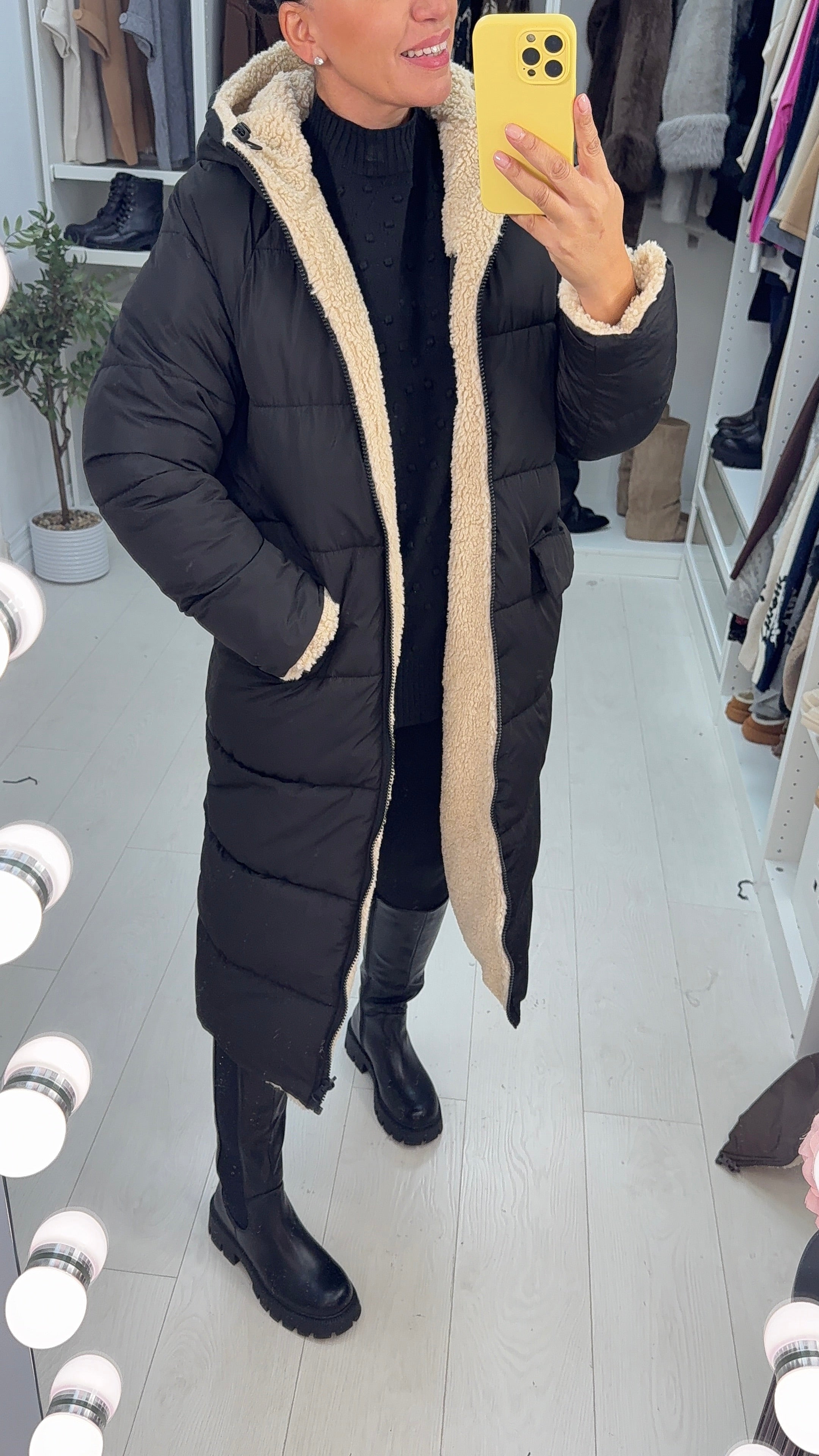 Nina Teddy & Puffer Reversible Longline Coat