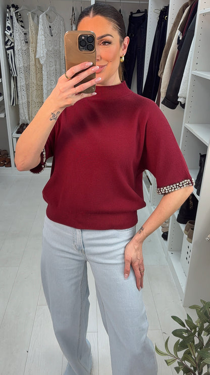 Arita Diamante Sleeve Detail High Neck Jumper