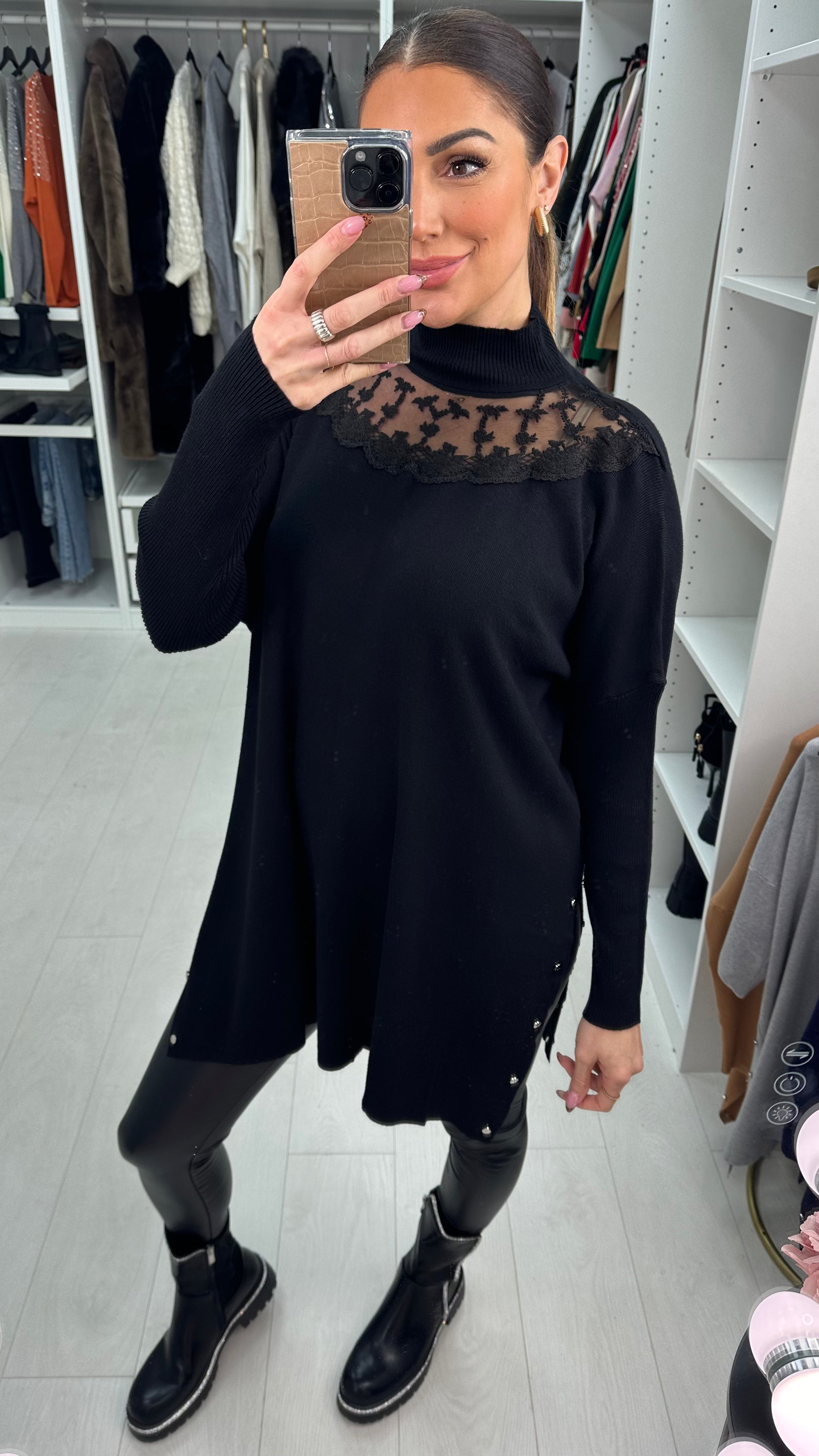 Anastasia Lace Neckline Longline Tunic Jumper
