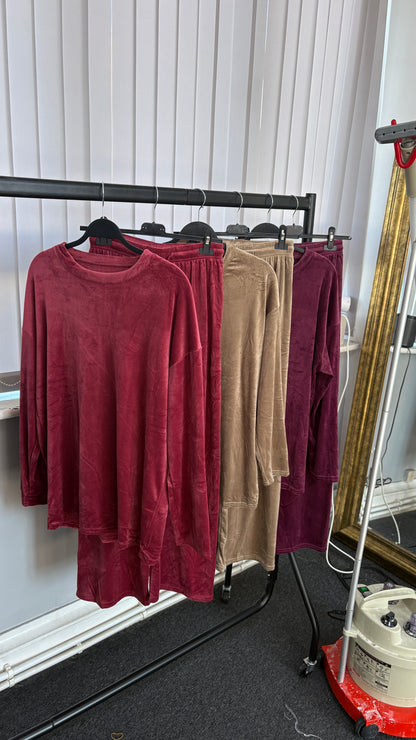 Alesia Plain Loose Fit Velour Loungewear Set