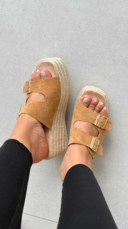 Lara Woven Platform Buckle Mules