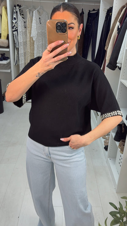 Arita Diamante Sleeve Detail High Neck Jumper